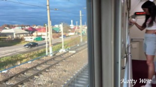 Public sex in a train toilet while other people are waiting in line