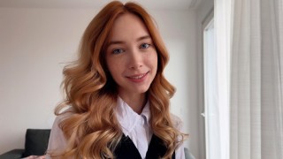 The secretary wanted a pay raise but got cum on her pussy instead – Loly Nebel